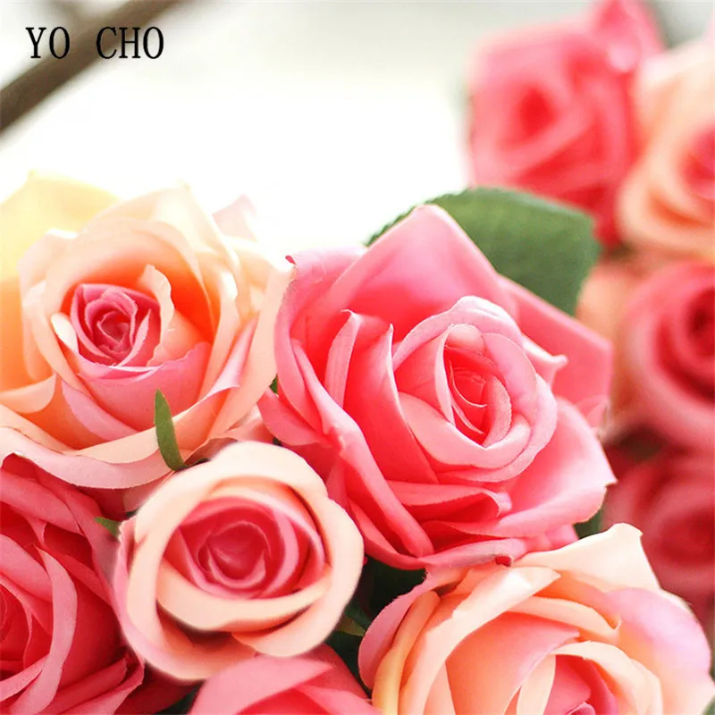 YO CHO Wedding Bouquet Polyester Roses Holder Wedding Flowers Bridal Bouquets Artificial Bridesmaids Accessories Wedding Bouquet