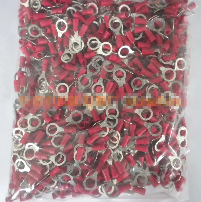 1000pcs/lot RV1.25-8 Ring circle round loop cable lugs PVC pipes electric terminals solder block sleeve insulated terminal