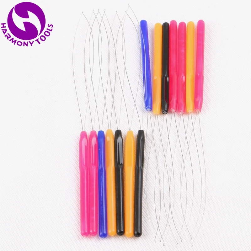 10 pieces mix colors plastic handle loop threader tools used with pliers and micro beads for micro rings hair extensions