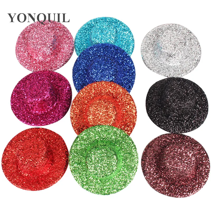 

4" Glitter Blingbling Fascinator Base Wedding Mini Top Hat DIY Millinery Hair Accessories Multiple Color to Select 50Pcs/lot