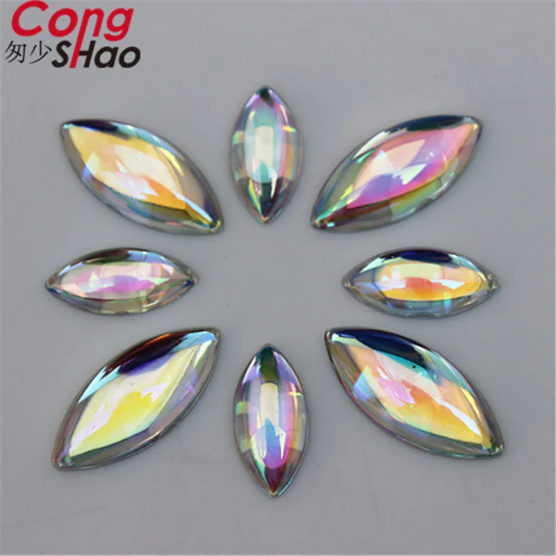 Cong Shao 200pcs 7*15/ 9*20mm AB Clear Acrylic Marquise Shape rhinestone applique stones crystals DIY Bride Dress Clothes CS183