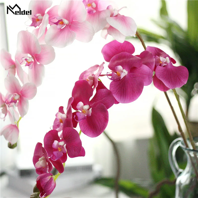 Meldel buquê de noiva artificial, flores de phalaenopsis, suporte para madrinhas, buquê de orquídea, decoração para casa, festa de casamento