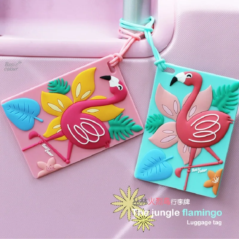 Super !! Cartoon Animal Flamingo Luggage Tag Silicone Suitcase ID Address Holder Baggage Boarding Tag Label Travel Accessories