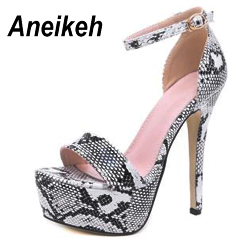 Aneikeh 2024 Serpentine High Heels Sandals Summer Sexy Ankle Strap Open Toe Party Dress 14.5CM Platform Gladiator Women Shoes 42