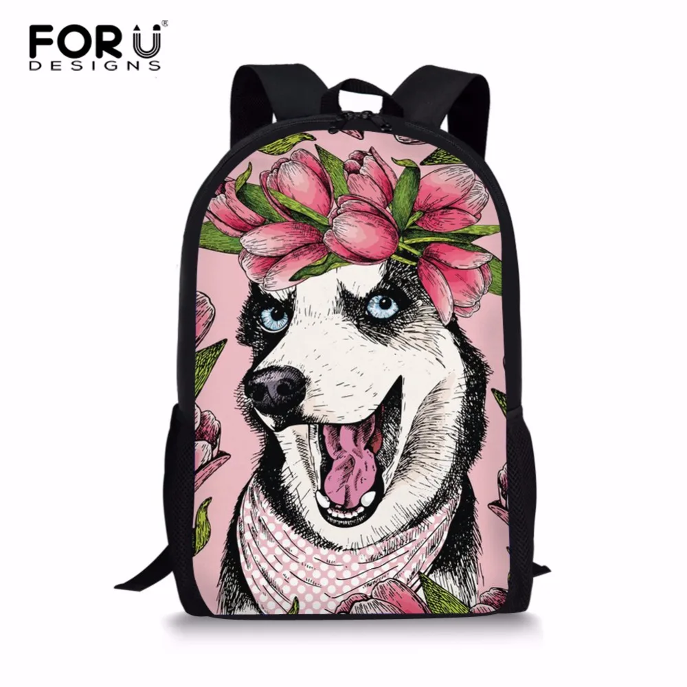 FORUDESIGNS-mochilas escolares con estampado 3D de Husky para niños, morral escolar con estampado de animales para escuela primaria, morral escolar para niñas