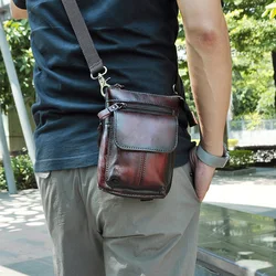 Original Leather Male Casual Design Mini Shoulder Messenger Crossbody bag Fashion Belt Waist bag Travel Small Pouch Men 611-18-l