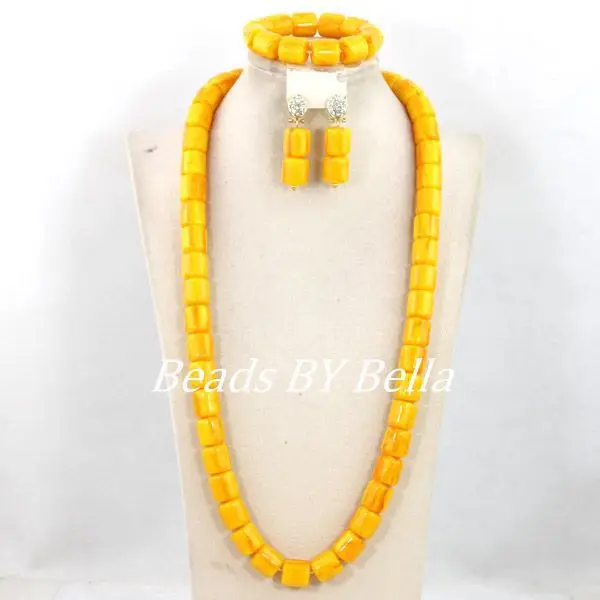 Charming Yellow Nigerian Wedding Party Beads Set African Beads Jewelry Set Fashion Indian Women Set New Hot Free Shipping ABY496