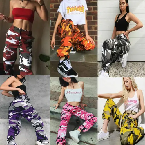 New Women Camo Cargo High Waist Hip Hop Trousers Pants Military Army Combat Camouflage Long Pants Hot Capris