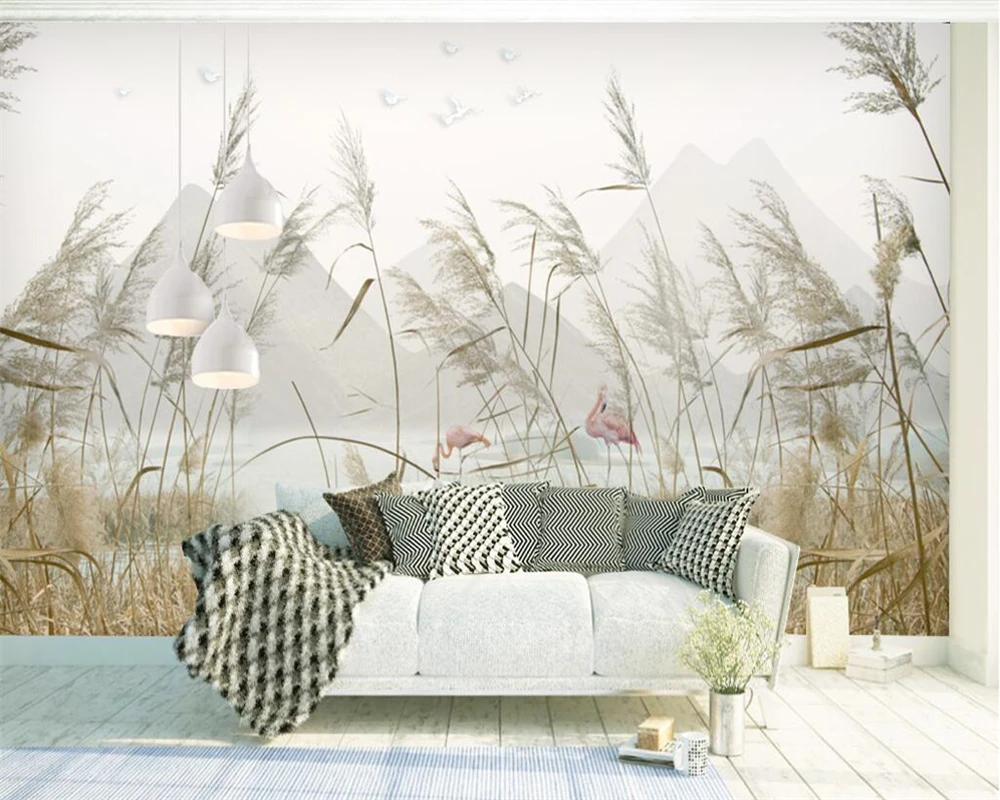 Customized Size Wallpaper Reed Swamp Natural Landscape Mural Home Decoration Living Room Bedroom Reed Flower Decoration Painting