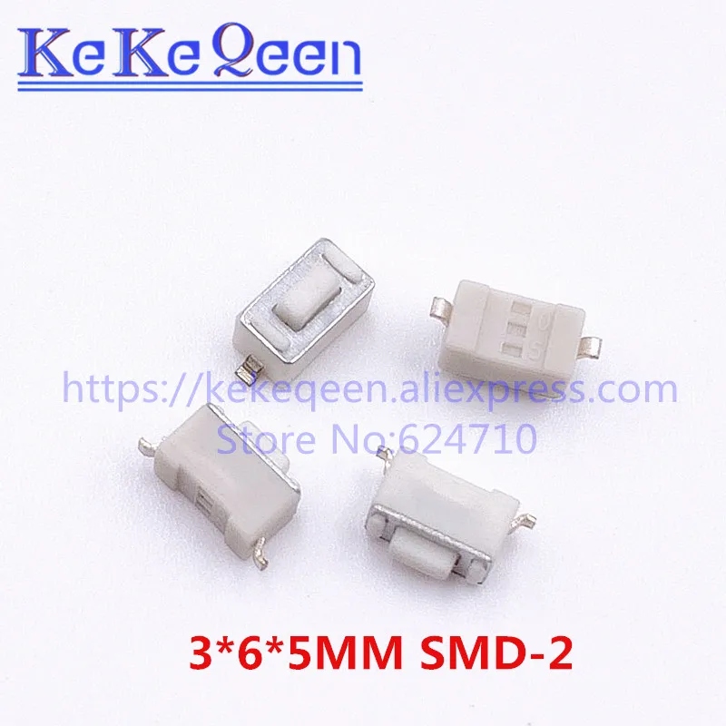 100PCS/LOT 3*6*4.3MM SMD 3*6*5mm 2pin Micro Switch White Black Button Tactile Tact Push Switch 3X6X4.3/5 MM SMD-2