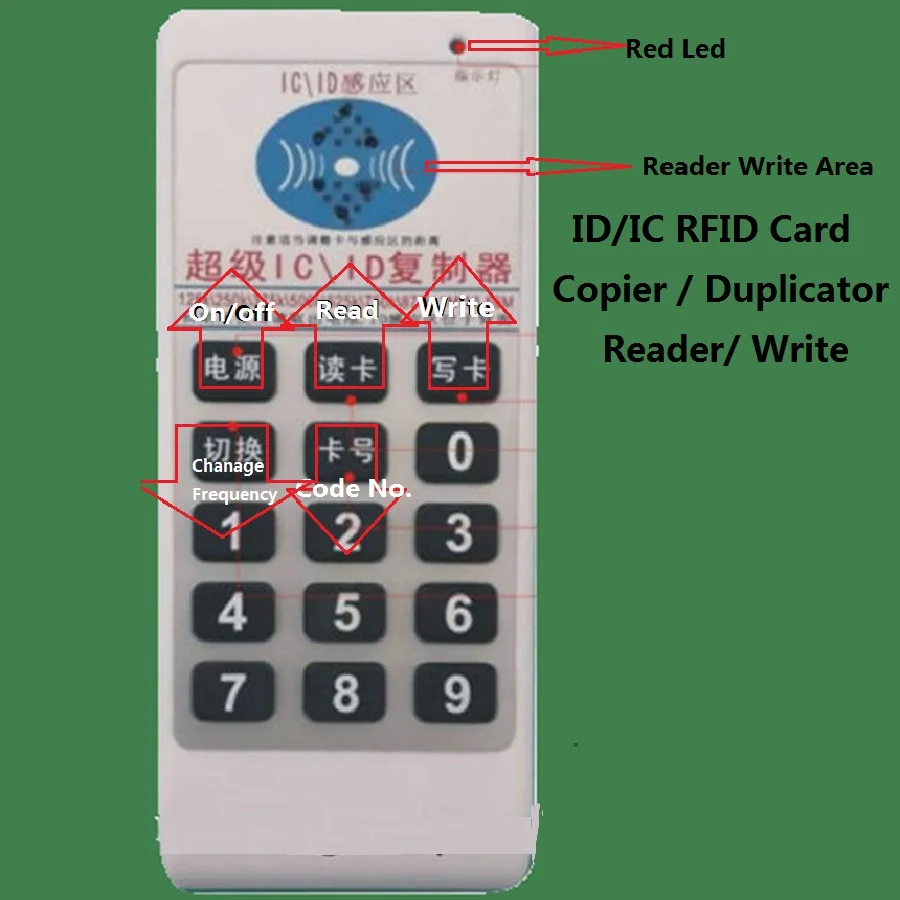 Handhold 125Khz / 13.56MHZ ID/ IC RFID Card Copier Duplicator Reader Write 9 Frequecny Compatible M4305 5200 8800 T5577 UID