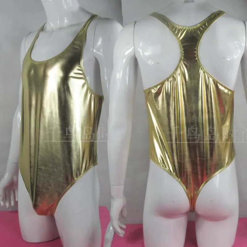 Mens Shiny bodysuit Thong Leotard Coated Metallic Cheeky Thong Racer Back G3283