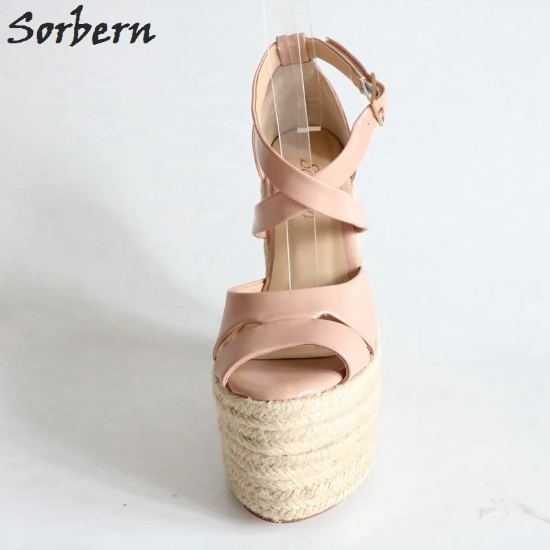 Sorbern Pink Nude Rope Heels Sandals For Women Shoes Platform Sandals Women Summer 2018 Shoes 43 Women Heels Black Strap Heels