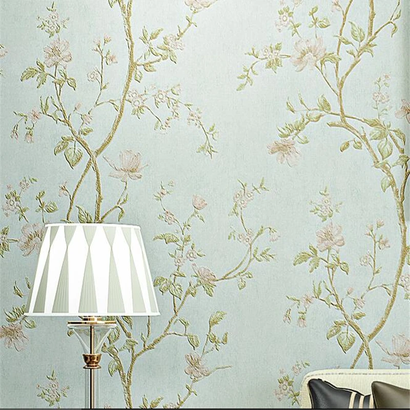 beibehang American rural pastoral flowers 3d three dimensional non woven wallpaper bedroom bedroom full of living room backdrop