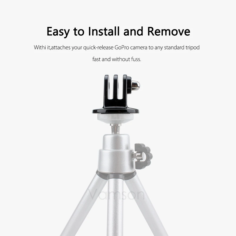 Vamson 고프로 액세서리용 미니 모노포드 삼각대 마운트 어댑터, 고프로 히어로 12 11 10 9 8 7 6 5 4 3 + 2, Yi 4K VP101 용