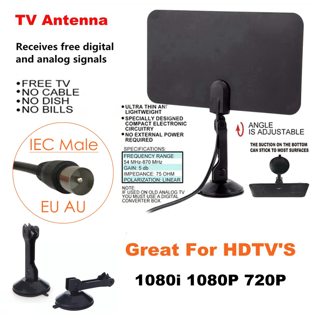 

4K Digital TV Antenna 25 Miles Booster DVB-T/DVT-T2/ATSC Aerial HD Flat Indoor Active High Gain VHF UHF TV Box