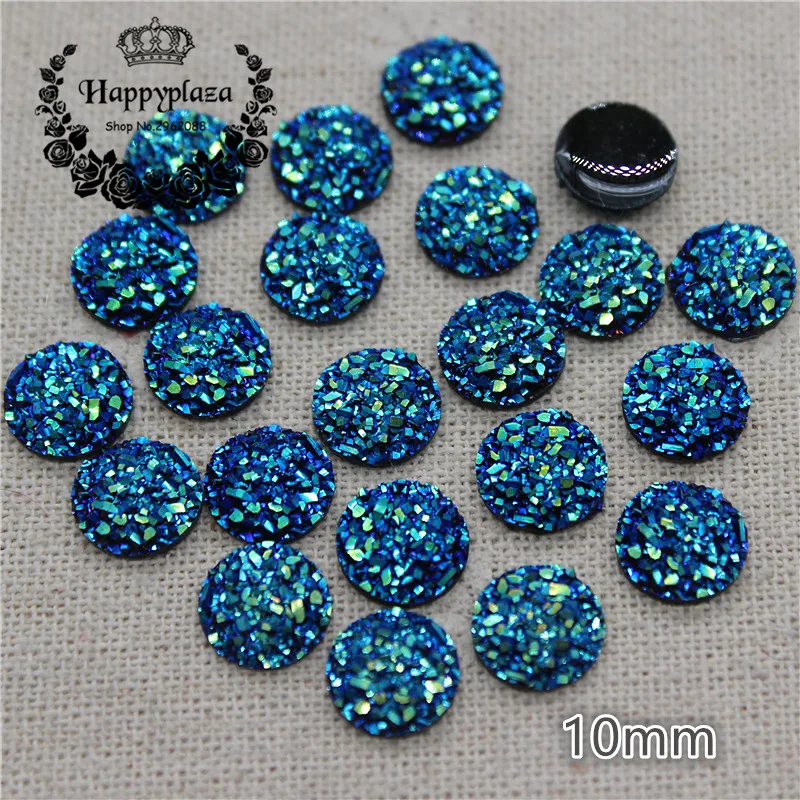 100pcs 10mm Silver/Black AB Druzy Stone Surface Heart Resin Flatback Cabochon DIY Craft Artesanato Accessories