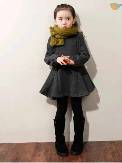 Autumn winter Thick with velvet girls dress thickening Pure cotton Fashion Lotus leaf edge kids Dresses Children clothes