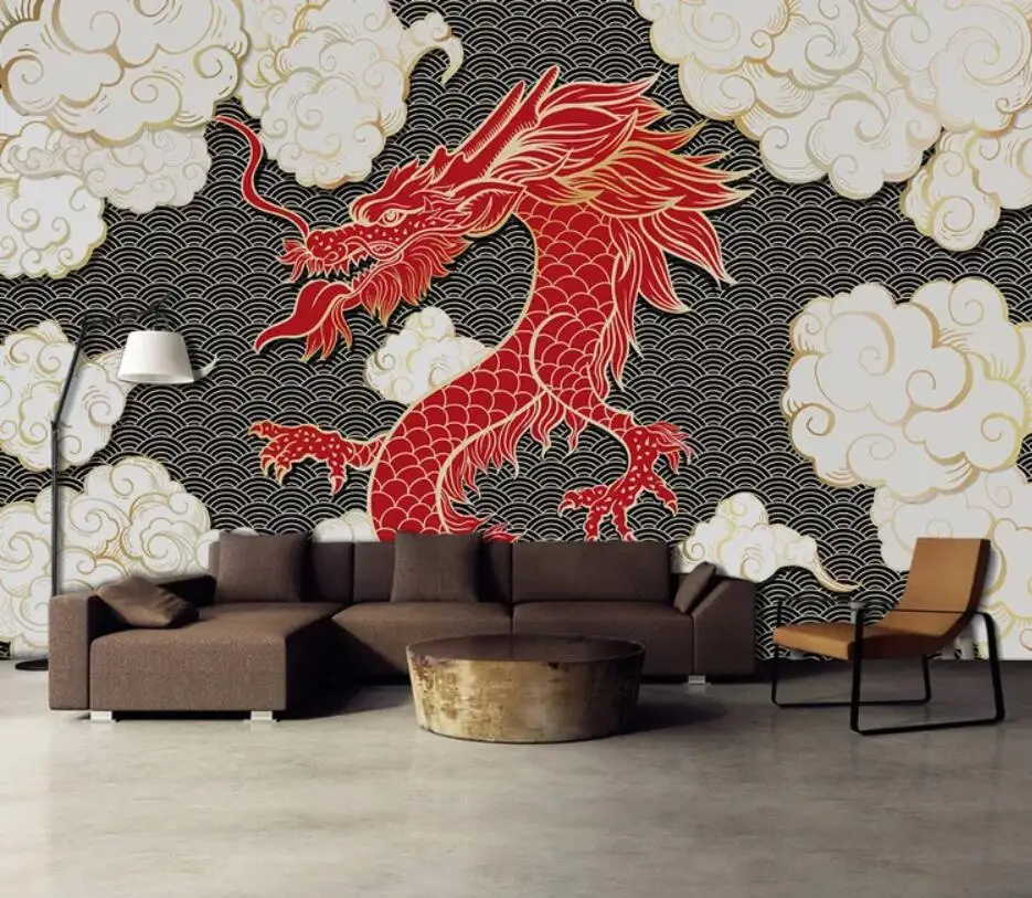 

New Chinese style abstract three-dimensional artistic conception auspicious yunlong living room background wall painting