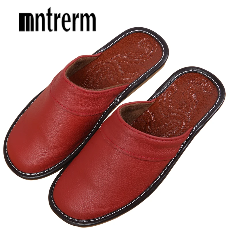 Mntrerm Men Slippers Spring And Autumn Genuine Leather Home Indoor Non - Slip Thermal Slippers 2020 New Hot Outside Home Shoes