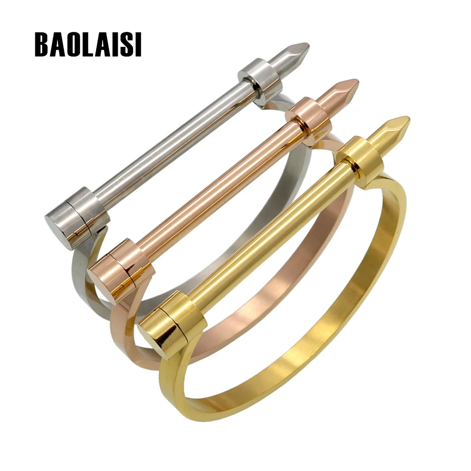 BAOLAISI Luxury Brand Arrow Screw Bracelets & Bangles Gold Color Stainless Steel Cuff Bracelets Fashion Jewelry For Women Gift