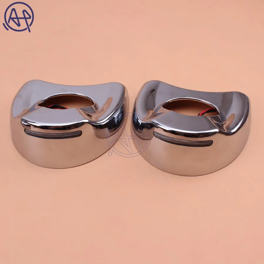 

1pair New Motorcycle Chrome Fairing Mount Mirrors Smoke Lens LED Lights Cover Caps For Harley Electra Glide 1996-2013