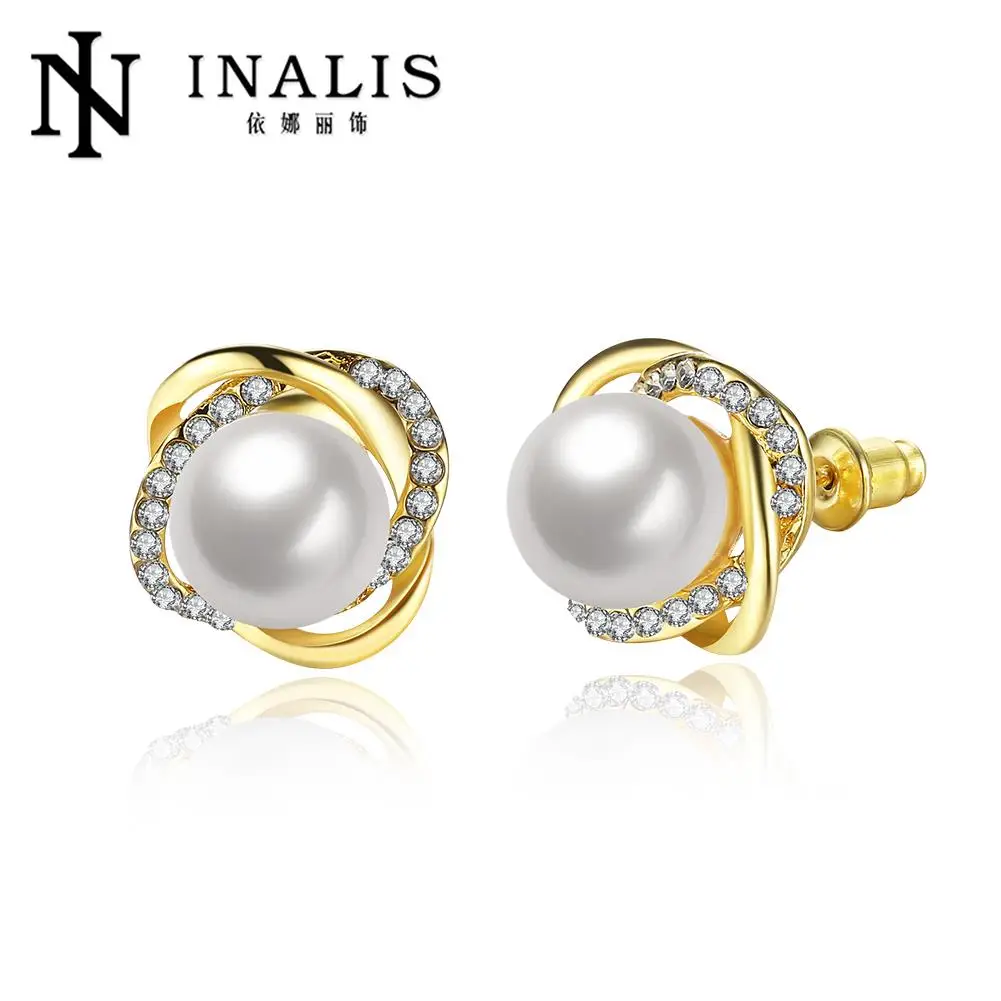 INALIS Brand New Wholesale Charm Vintage Design Style Round AAA Imitation Pearl Earrings Stud For Women Elegant Bridal E871