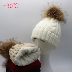 2023 Women Hat Warm Velvet Fleece Inside Beanie Winter Hats For Women Real Fur Pompom Hat Twist Knitted Cap