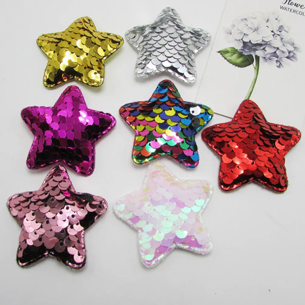 50 pçs/lote glitter paillette lantejoulas coração estrela remendos acolchoados apliques para roupas suprimentos de costura diy artesanato decoração