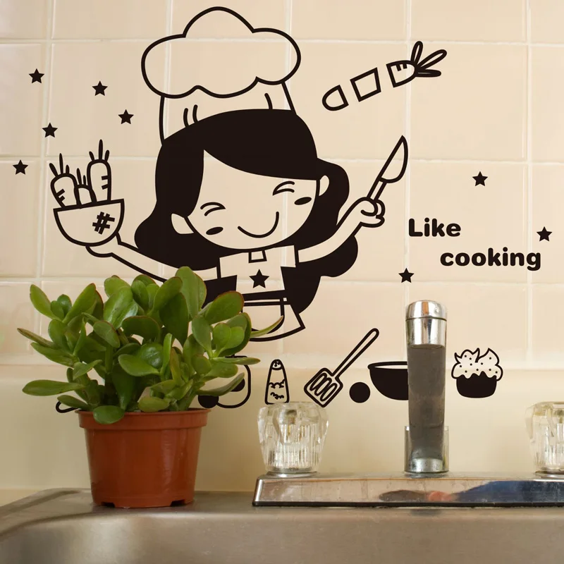 Cartoon Like Cooking Kitchen Wall Sticker For Kitchen Restaurant Background Decoration Mural Home Decor Self-adhesive Wallpaper