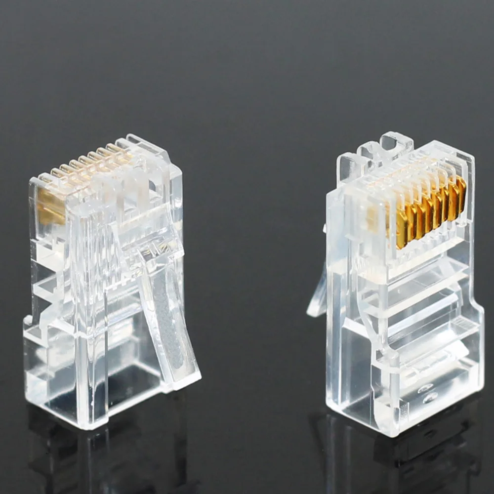 20/50/100 قطعة RJ45 إيثرنت موصل الكابلات وحدة التوصيل شبكة RJ-45 Lan كريستال رؤساء Cat5 Cat5e مطلية بالذهب كابل الشبكة