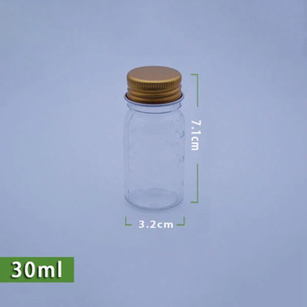 100pcs 30ml/60ml/100ml/120ml/150ml Transparent PET Bottles, Medicine Bottles, Scale Liquid Bottles--Yellow Aluminum Screw Caps