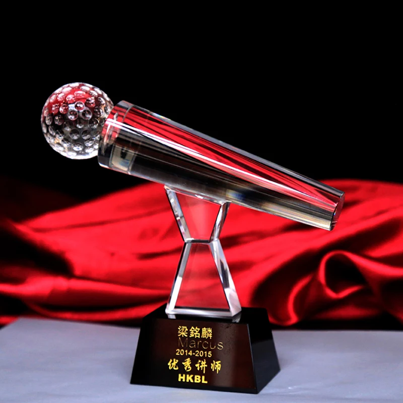 Clear Crystal Singing Contest Sing KTV Microphone Trophy Cup Music Fans Awards