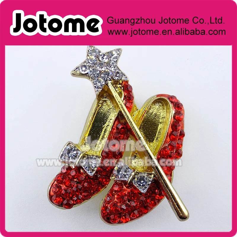 10pcs/lot Rhinestone Red Shoes Brooch Crystal Red Slippers Broach Wizard Of Oz Shoe Brooches Jewelry