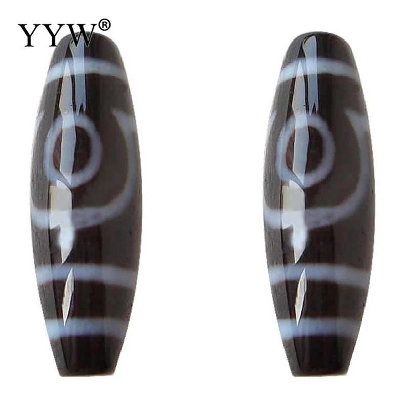 Natural Tibetan Dzi Beads for making diy Jewelry Oval two-eyed & two tone, Grade AAA, 12x38mm, Hole:Approx 2mm