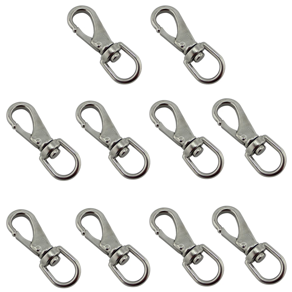 Stainless Steel Swivel Eye Snap Hook Bag Spring Snap Carabiner Quick Release Dog Chain Bolted Hook 1# Hiking Camping 10pcs 88mm