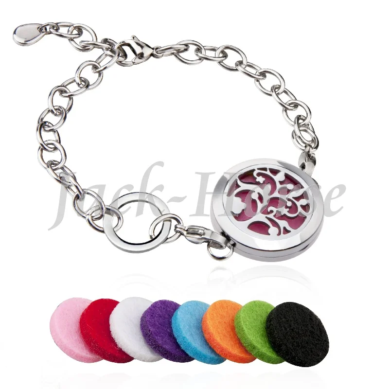 

Unique design 25mm Locket Essential Oil bracelet Stainless steel aromatherapy diffuser bracelet with 8pads