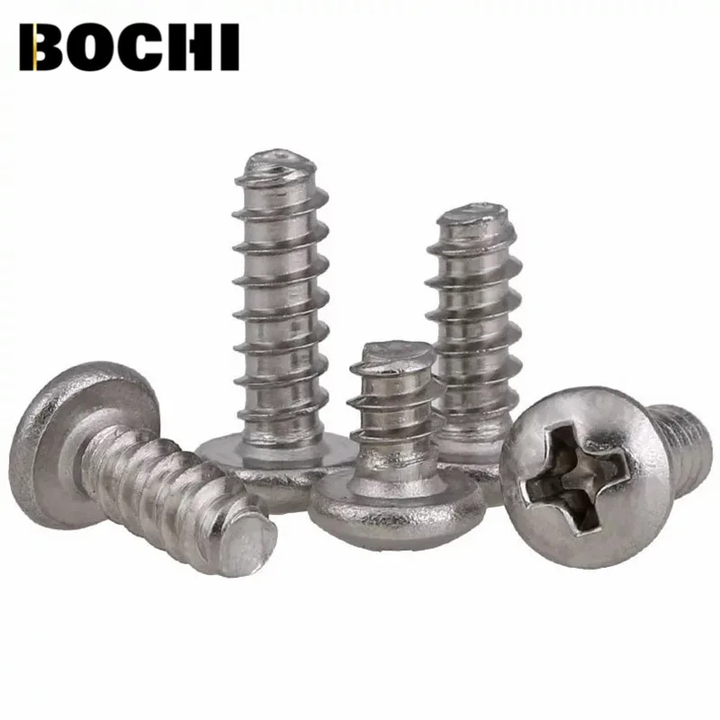GB/T 50pcs 304 stainless steel phillips pan round head Flat Tail self-tapping screws white M2M2.2M2.6M3M4M5 wood screws