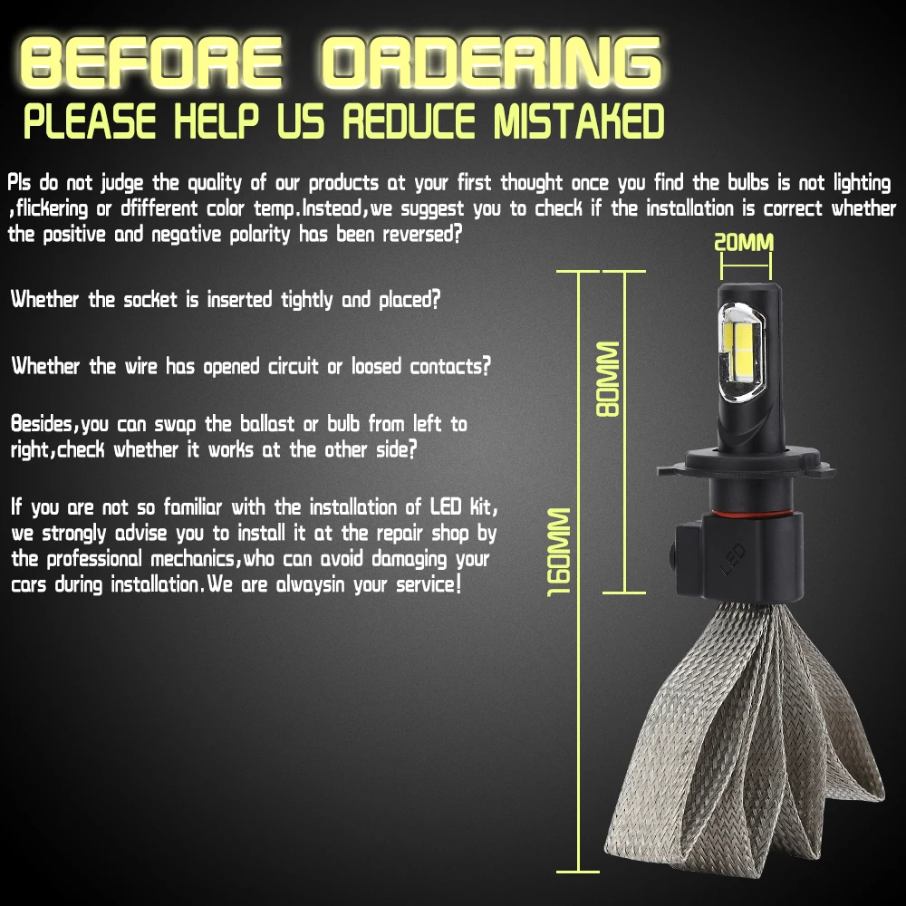 S7 Car Headlight Kit h7 LED Light Bulbs For Car H4 LED H3 H11 H1 880 9004 9007 9005 9006 12V 55W 6000K 12000LM Auto Bulb Light