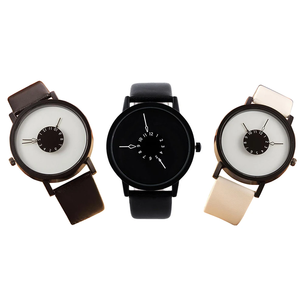 Sederhana Pria Wanita Pasangan Leather Strap QUARTZ Watch Unik Desain Dial Jam Tangan Jam Cinta Hadiah