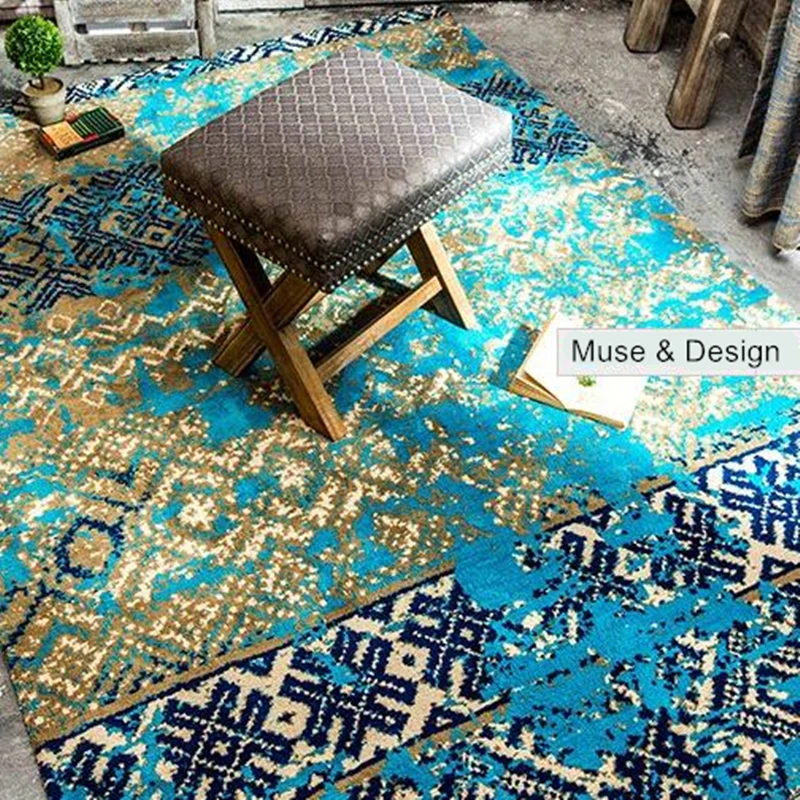 

Simple Pastoral Mediterranean Blue Carpet Rug living room table sofa bedroom Home Floor Wall Decoration