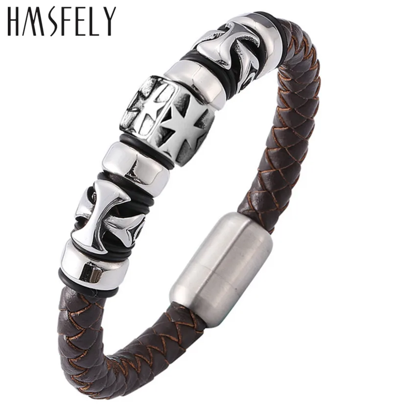 HMSFELY Stainless Steel Cross Pattern Cube Beads For DIY Leather Bracelet Jewelry Making 8mm Hole Size Accessories Bead 5pcs/lot
