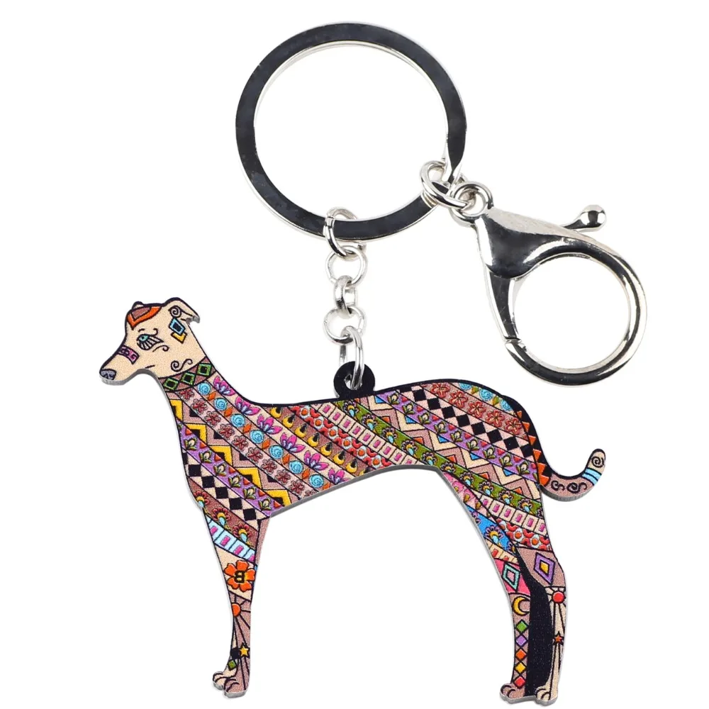 WEVENI Acrylic Printing Greyhound Dog Key Chain Key Ring Bag Party Charm Man Keychain Accessories New Trendy Jewelry For Women