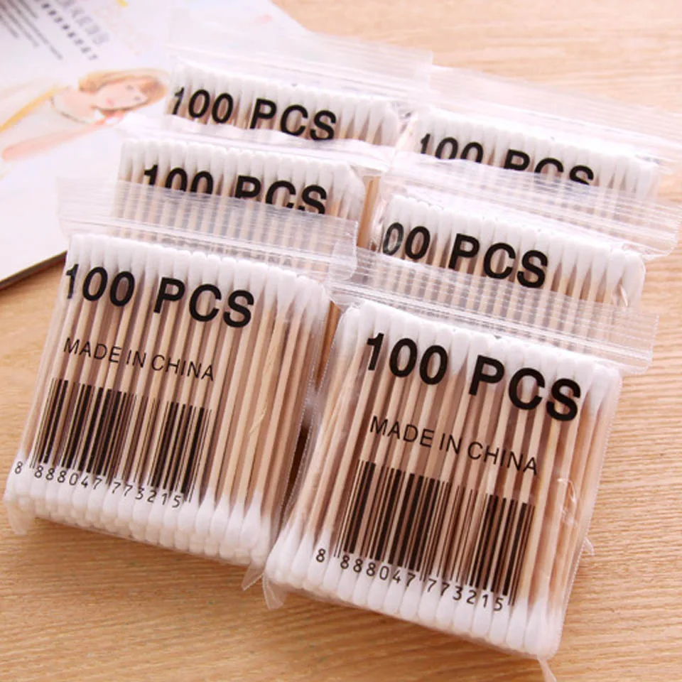 50Bags Disposable Cleaning The Ears Wooden Cotton Swabs Cosmetic Cotton Buds Health Makeup Cosmetics Clean Ear Cotton Stick Swab