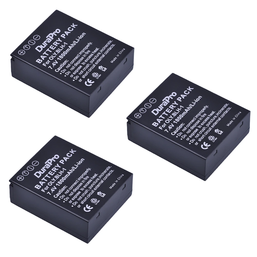 Durapro 3pc 1800mAH BLH-1 BLH1 BLH 1 Replacement Li-ion Battery for Olympus E-M1 Mark II EM1-2 EM1 Mark Camera Bateria