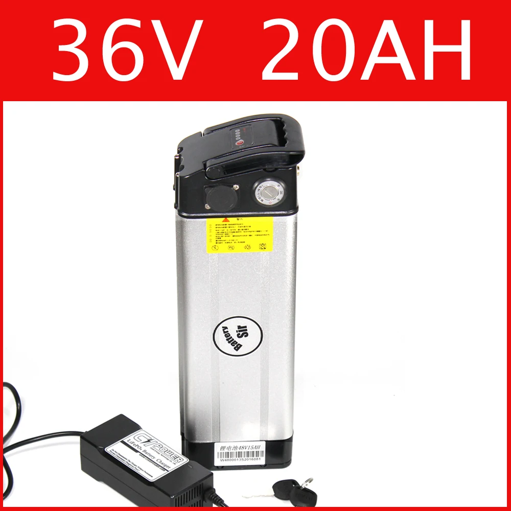 36V 20AH Silver fish lithium battery electric bike battery 42V lithium ion battery pack + charger + BMS , Free customs duty