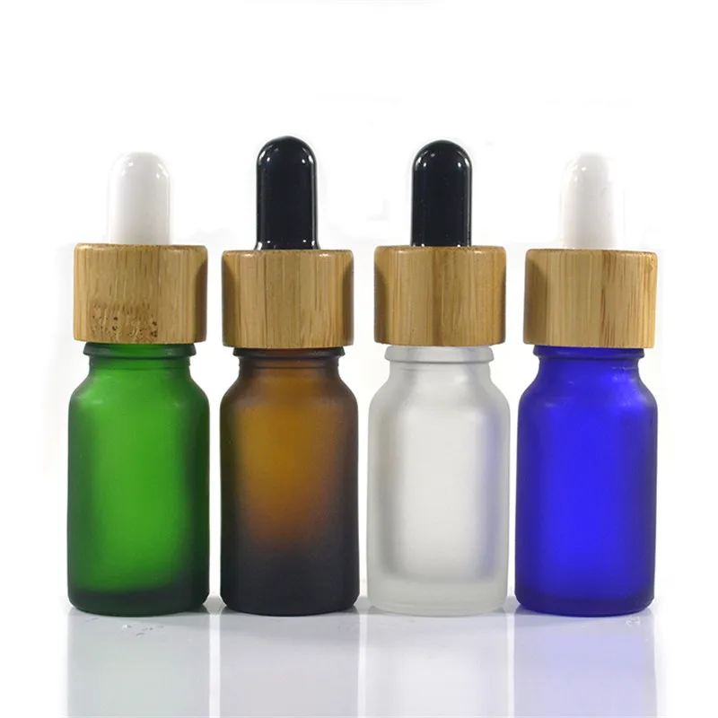 100pcs*10ml matte green blue amber clear essential oil glass dropper bottle with bamboo lid bamboo serum bottle e-liquid