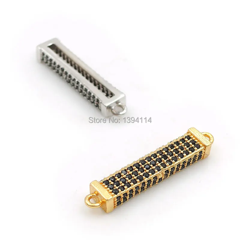 25*5*3mm Micro Pave Black CZ Bar Connector Fit For Women As DIY Bracelets Accessory