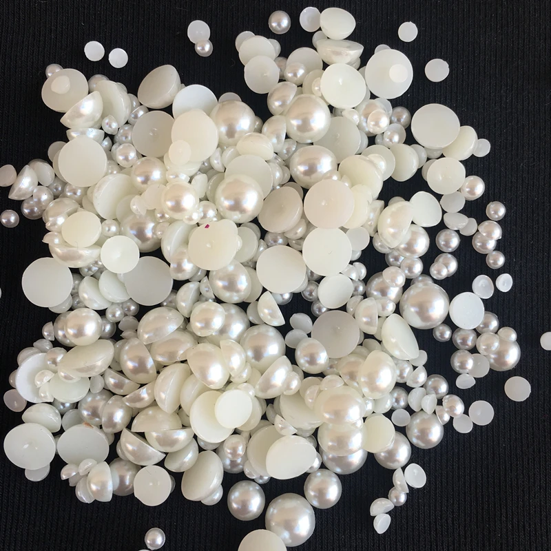 20Gram/lot White/Ivory/AB Half Pearl Mixed Size from 3mm to 14mm Craft ABS Resin Flatback Half round imitation pearls