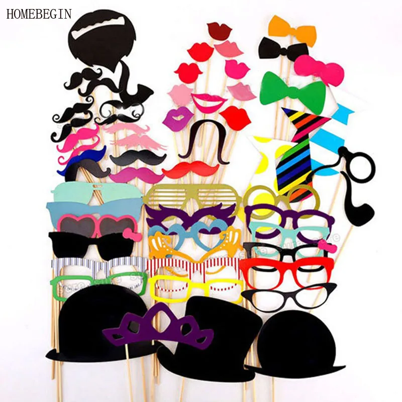 HOMEBEGIN 58pcs Fun Wedding Photo Booth Props Birthday Gifts Photobooth Mr Mrs Just Married Wdding Decoration Party Supplies
